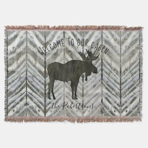 Welcome to our Cabin Moose Rustic Lodge Family Throw Blanket