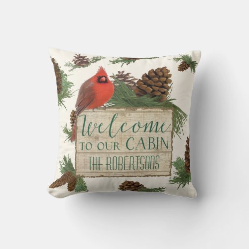 Welcome to our Cabin Personalized Rustic Decor Throw Pillow