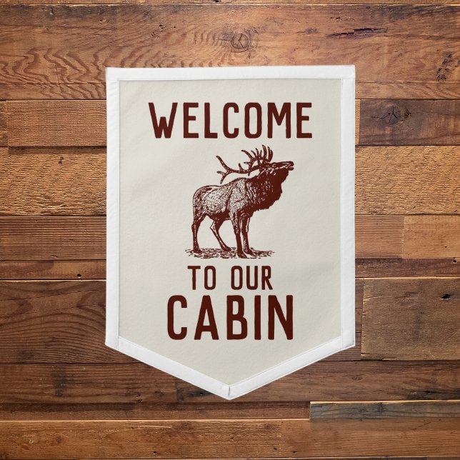 Welcome To Our Cabin Red Beige Vintage Buck Deer  Pennant (Creator Uploaded)