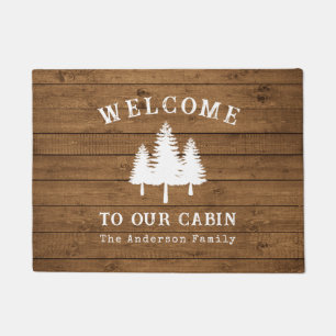 Welcome To Our Cabin Trees Wood Style Print Doormat