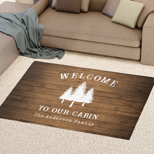 Welcome To Our Cabin Trees Wood Style Print Rug