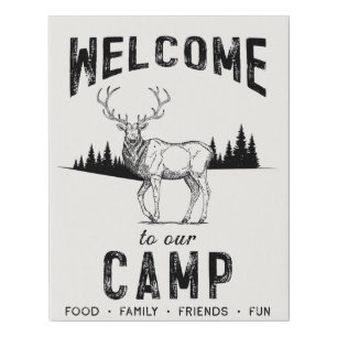 Welcome to Our Camp Deer Vintage Rustic Faux Canvas Print