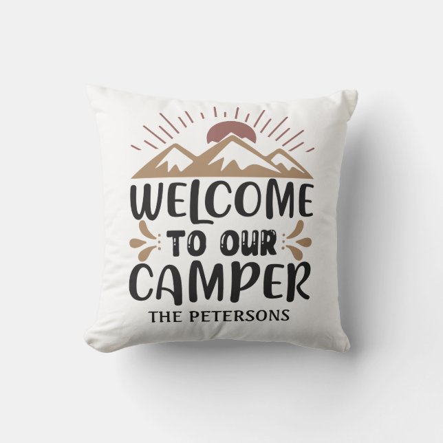 Welcome To Our Camper Personalized  Outdoor Pillow (Front)