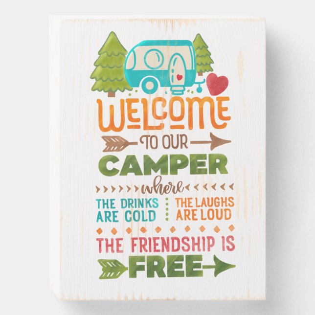 Welcome to Our Camper Wooden Box Sign (Front Vertical)