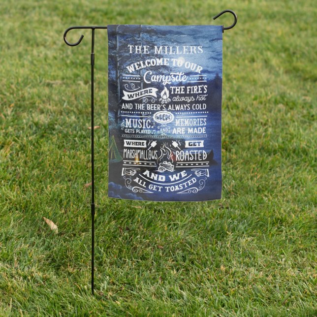 Welcome to Our Campsite | Monogram Garden Flag (In SItu)