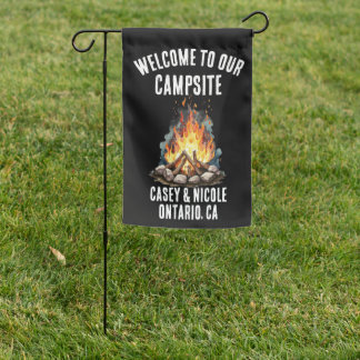 Welcome to our Campsite Watercolor Fire Motorhome Garden Flag
