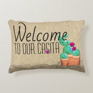 WELCOME To Our Casita Southwest Flower Cactus Accent Pillow