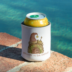 Welcome to Our Castle with a Gnome Castle on a Can Cooler