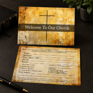 Welcome To Our Church Visitors Gold Cross Card