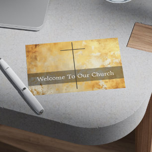 Welcome To Our Church Visitors Gold Cross Card