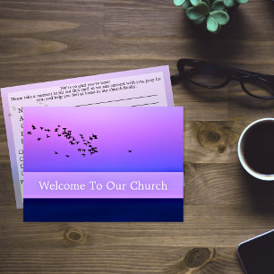 Welcome To Our Church Visitors Purple Sunset Card