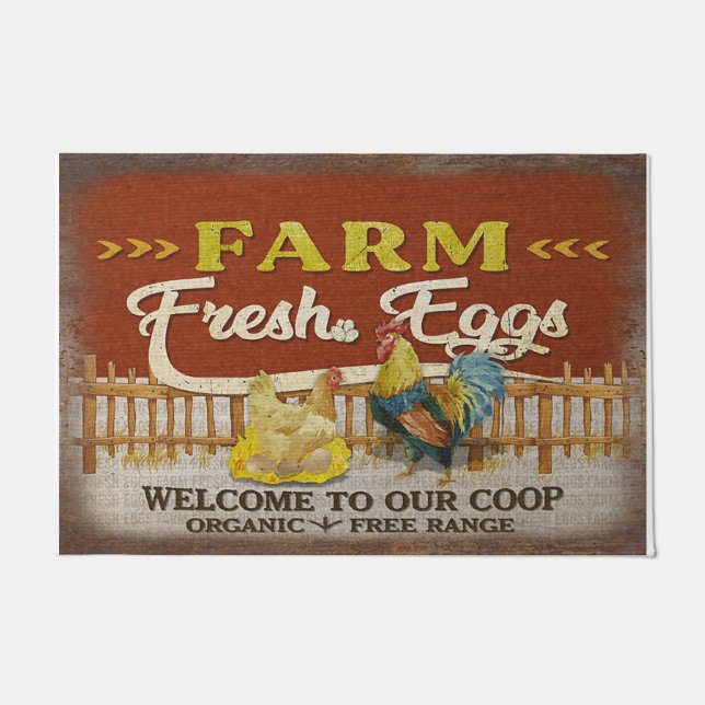 welcome To Our Coop Mat, Retro Farm  Doormat (Front)
