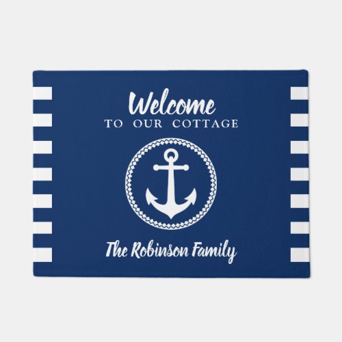 Welcome to Our Cottage with Anchor on Navy Blue Doormat