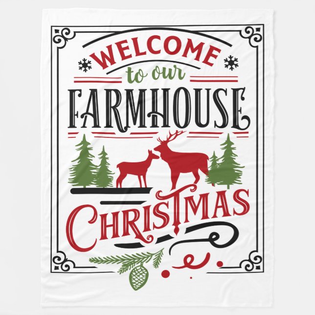 Welcome to Our Farmhouse Christmas Fleece Blanket (Front)
