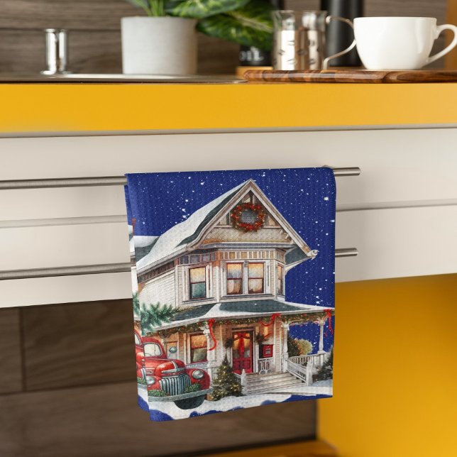 Welcome to our Farmhouse Christmas Red Truck Kitchen Towel (Creator Uploaded)