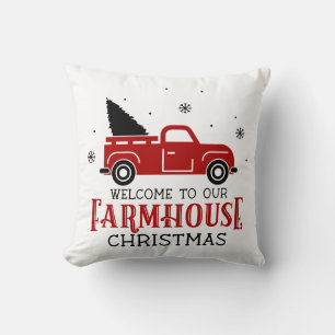 Welcome to Our Farmhouse Christmas Vintage Truck Throw Pillow