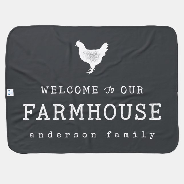 Welcome to our Farmhouse Country Rustic Chicken Baby Blanket (Back Horizontal)