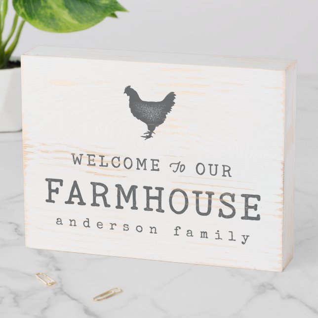 Welcome to our Farmhouse Country Rustic Chicken Wooden Box Sign (In Situ Horizontal)