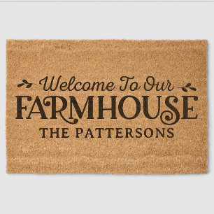 Welcome To Our Farmhouse Family Name Fiber Doormat