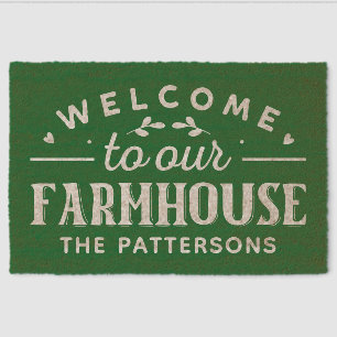 Welcome To Our Farmhouse Family Name Fiber Doormat