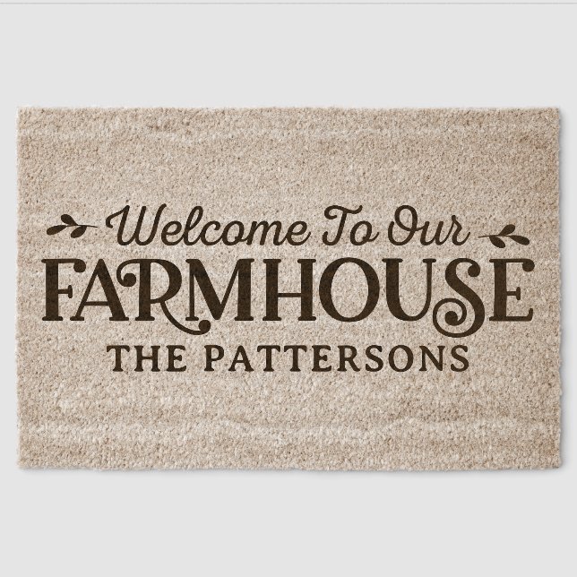 Welcome To Our Farmhouse Personalized Name Fiber Doormat (Front)
