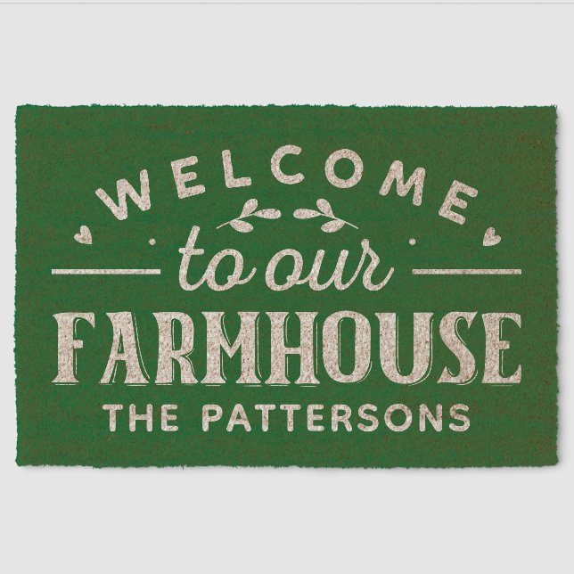 Welcome To Our Farmhouse Personalized Name Fiber Doormat (Front)