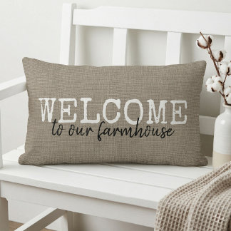 Welcome To Our Farmhouse | Rustic Beige Lumbar Pillow
