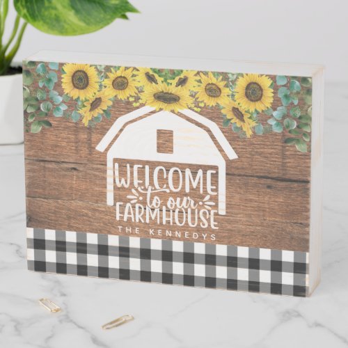 Welcome to Our Farmhouse Sunflower Family Name  Wooden Box Sign
