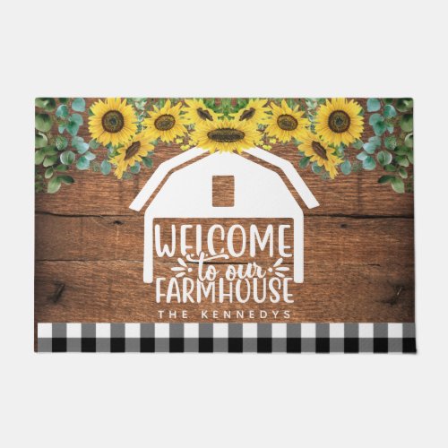 Welcome to Our Farmhouse Sunflower Wood Name Doormat