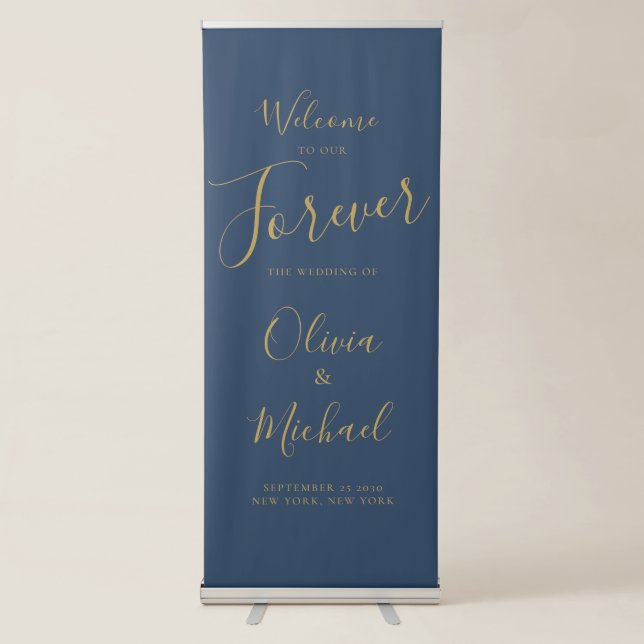 Welcome To Our Forever Elegant Wedding Retractable Banner (Front)