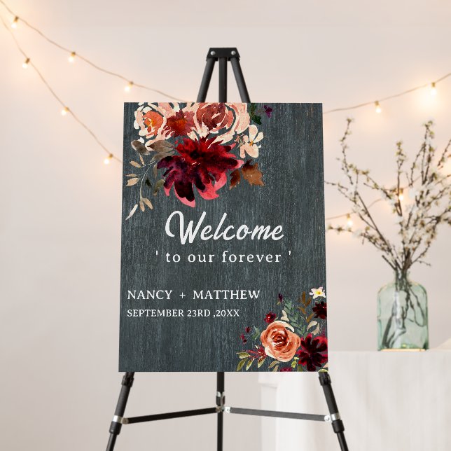 Welcome To Our Forever Rustic Wood Wedding Sign (In Situ (Stand))