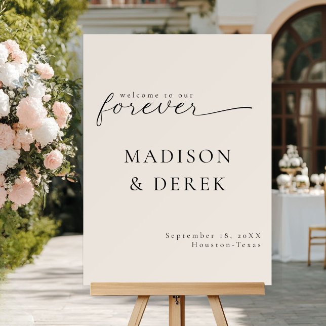 " WELCOME TO OUR FOREVER " Wedding Foam Board (" WELCOME TO OUR FOREVER " Elegant, Scripted Font, Beige, Wedding Foam Board with your name and date)