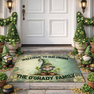 Welcome to Our Gnome Shamrock Sign Design Doormat