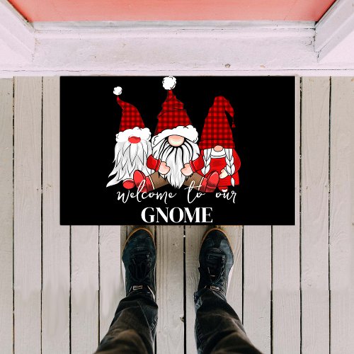 Welcome to our gnome simple plaid doormat