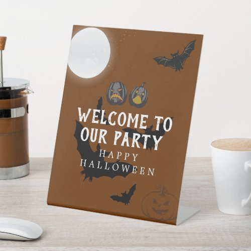 Welcome To Our Halloween Party  Happy Party stand Pedestal Sign