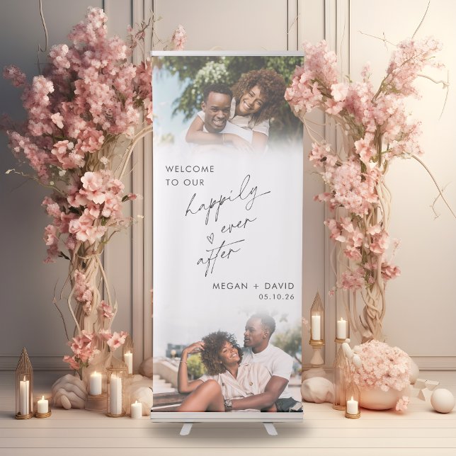 Welcome to Our Happily Ever After 2 Photos Wedding Retractable Banner (Creator Uploaded)