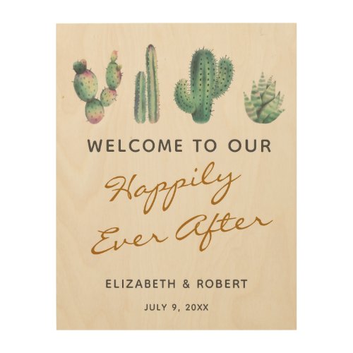Welcome to our Happily ever after Succulents Cacti Wood Wall Art
