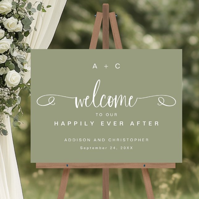 Welcome To Our Happily Ever After Wedding Acrylic Acrylic Sign (Shown on a 24" x 18" acrylic sign)
