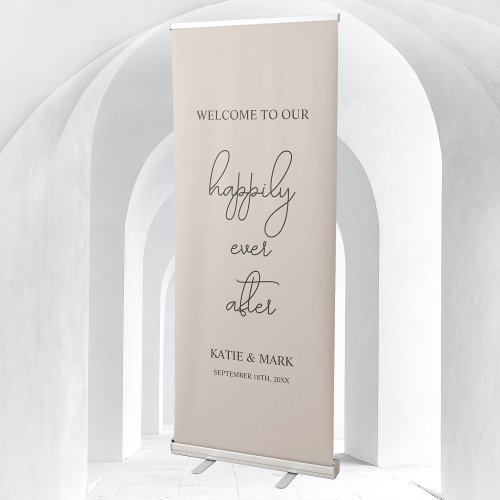 Welcome to Our Happily Ever After Wedding Beige Retractable Banner