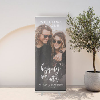 Welcome To Our Happily Ever After Wedding Photo Retractable Banner by SweetRainDesign at Zazzle