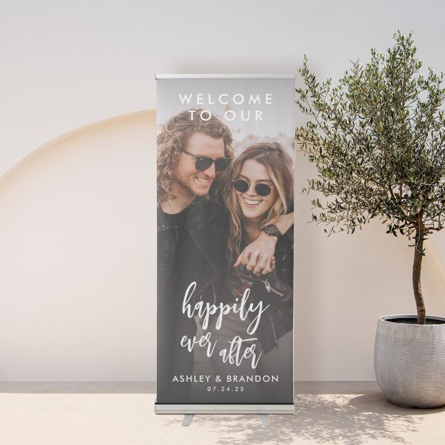 Welcome To Our Happily Ever After Wedding Photo Retractable Banner (Creator Uploaded)