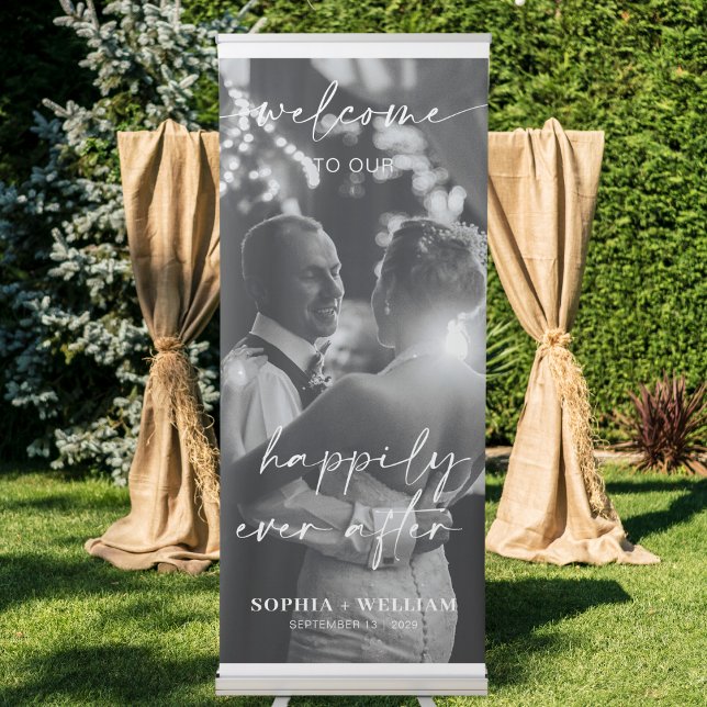 Welcome To Our Happily Ever After Wedding Photo Retractable Banner (Creator Uploaded)