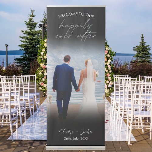 Welcome To Our Happily Ever After Wedding Photo  Retractable Banner