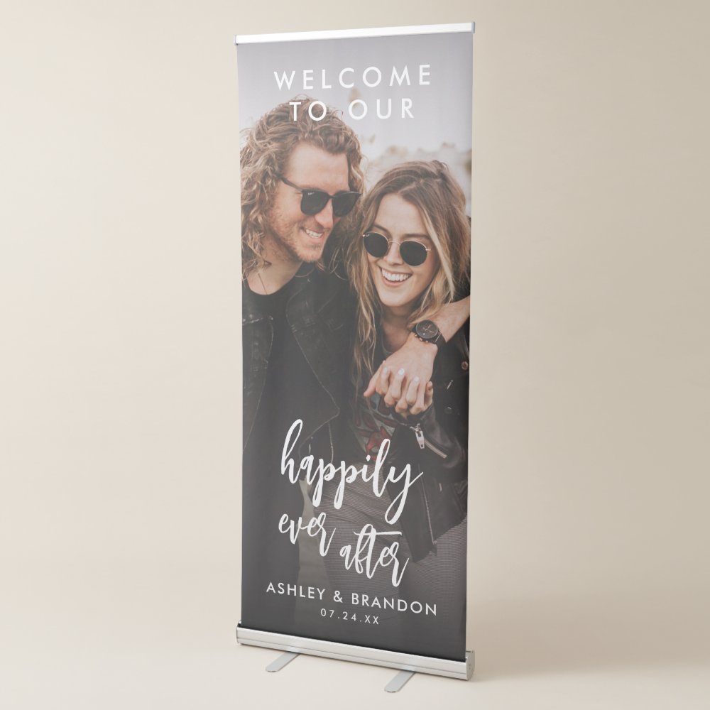 Disover Welcome To Our Happily Ever After Wedding Photo Retractable Banner