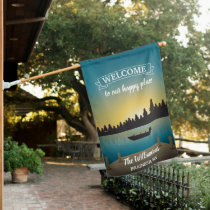 Welcome to Our Happy Place Lake Family Name Custom House Flag