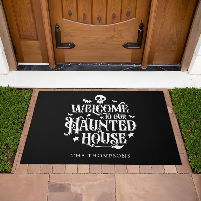 "Welcome To Our Haunted House" Funny Halloween Doormat (Outdoor)