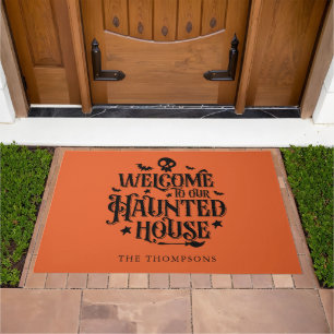 "Welcome To Our Haunted House" Funny Halloween Doormat