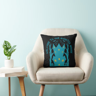 WELCOME TO OUR HAUNTED HOUSE funny halloween Throw Pillow