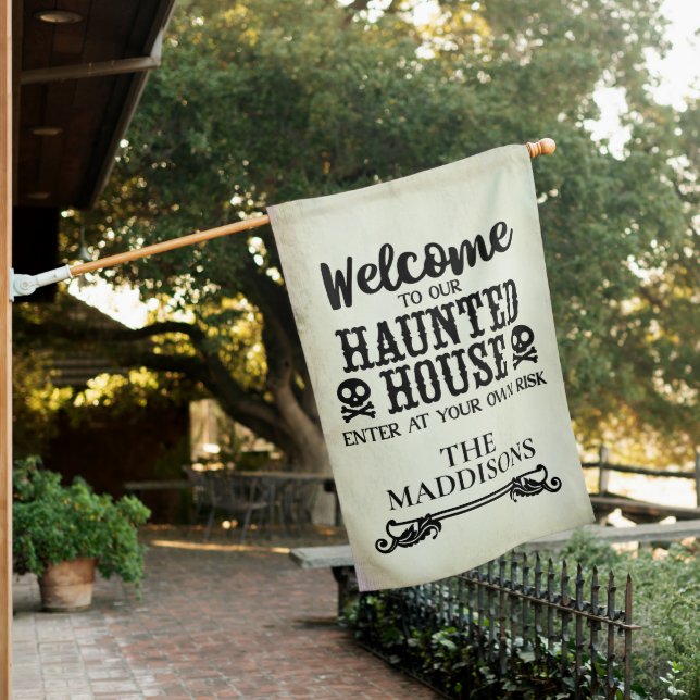 Welcome to our Haunted House Typography Custom Flag (In SItu)