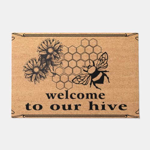 Welcome To Our Hive Doormat Funny Bee Mat